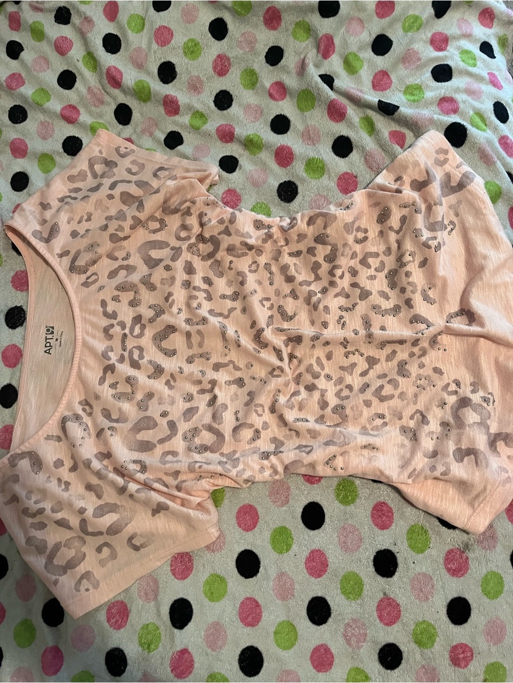 Apt. 9 Light Blush Pink Leopard Print Tee with Rhinestones